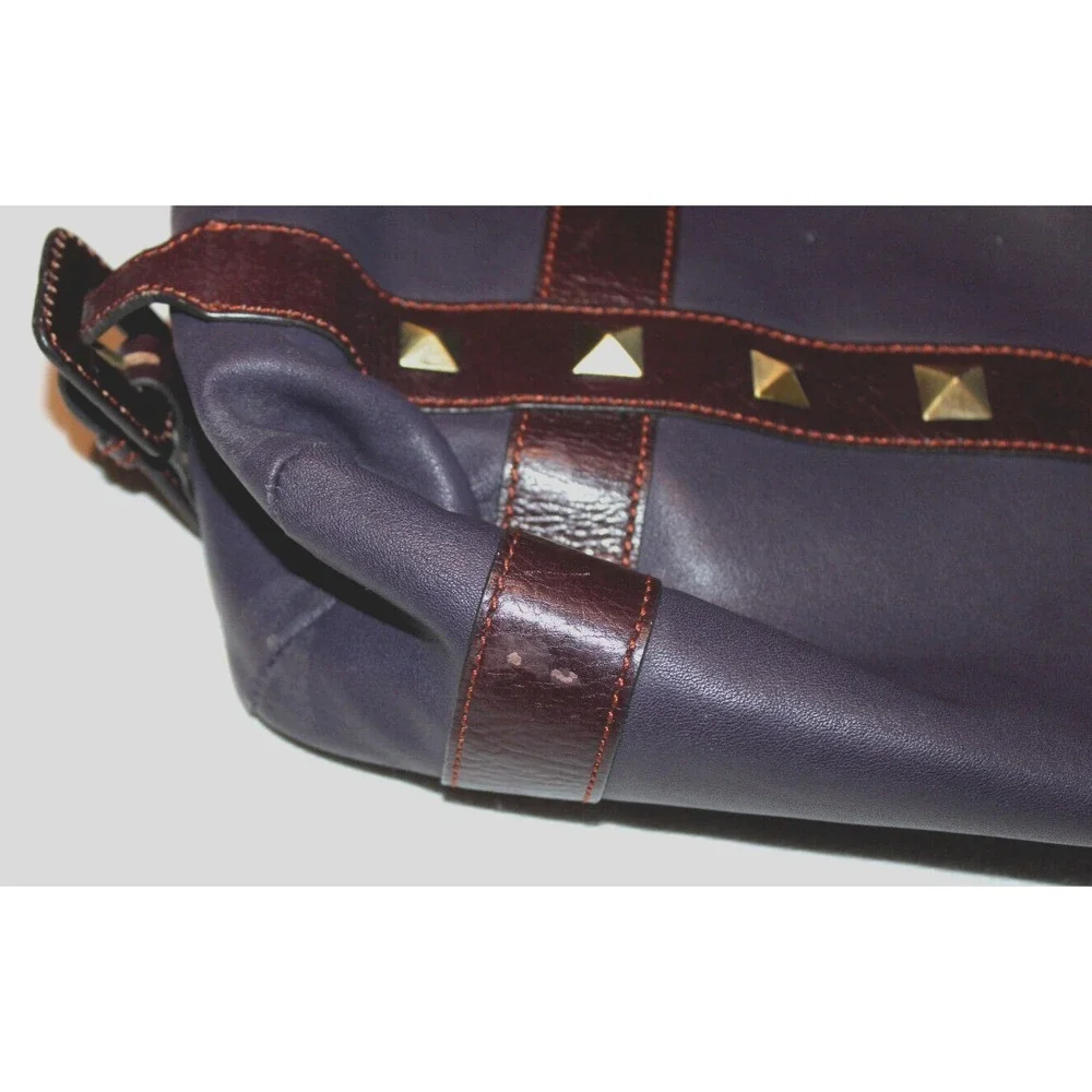 MAXX New York purple & maroon leather handbag purse studded